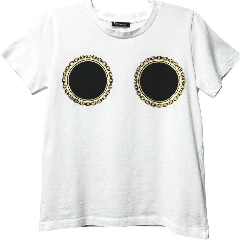 CRISTINA EFFE Viral Eloise White Graphic Cotton Tee Shirt Size 42 /‎ Small